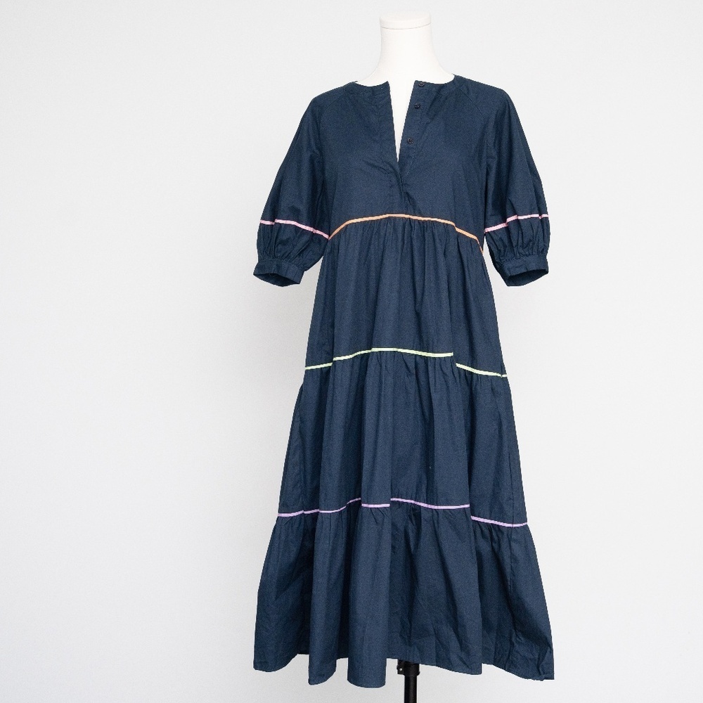 English Factory | Short Puff Sleeve Dress with Piping Detail - Picture 2 of 14